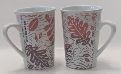 STARBUCKS 2017 Autumn Fall Leaves Tall Coffee Mugs 11oz 325ml Pair