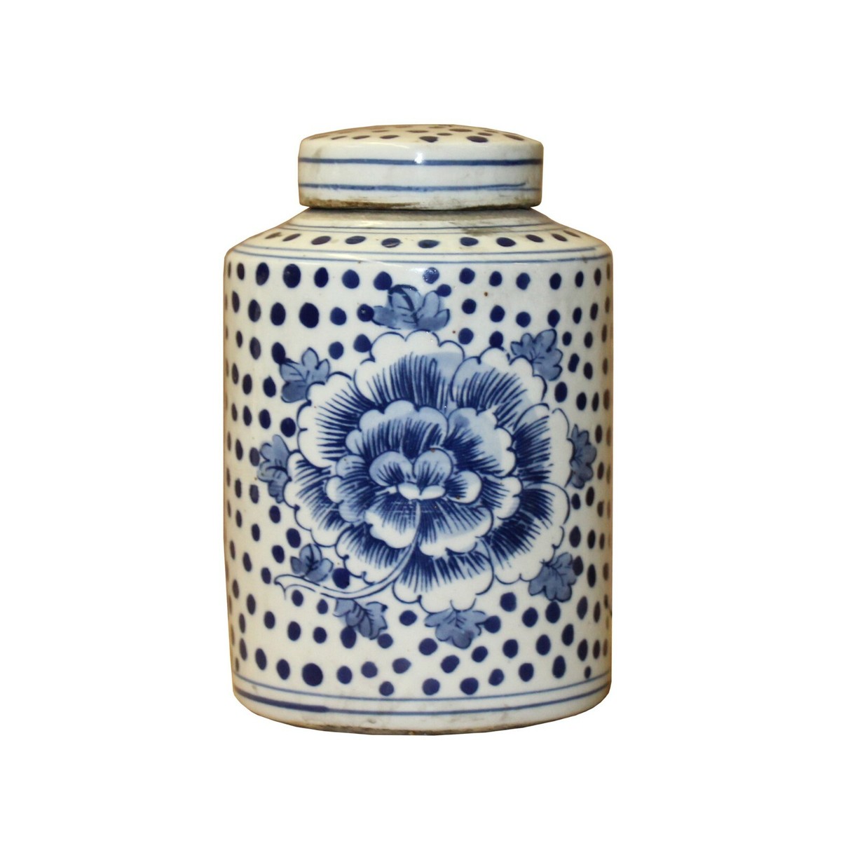 Chinese Blue White Ceramic Dots Flower Graphic Container Urn Jar ws834S Chinese Blue White Ceramic Dots Flower Graphic Container Urn Jar ws834S