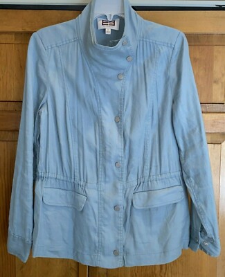 Women s E3 by Etcetera Light Blue Zip Up Pull string Waist Light Jacket Size 8 