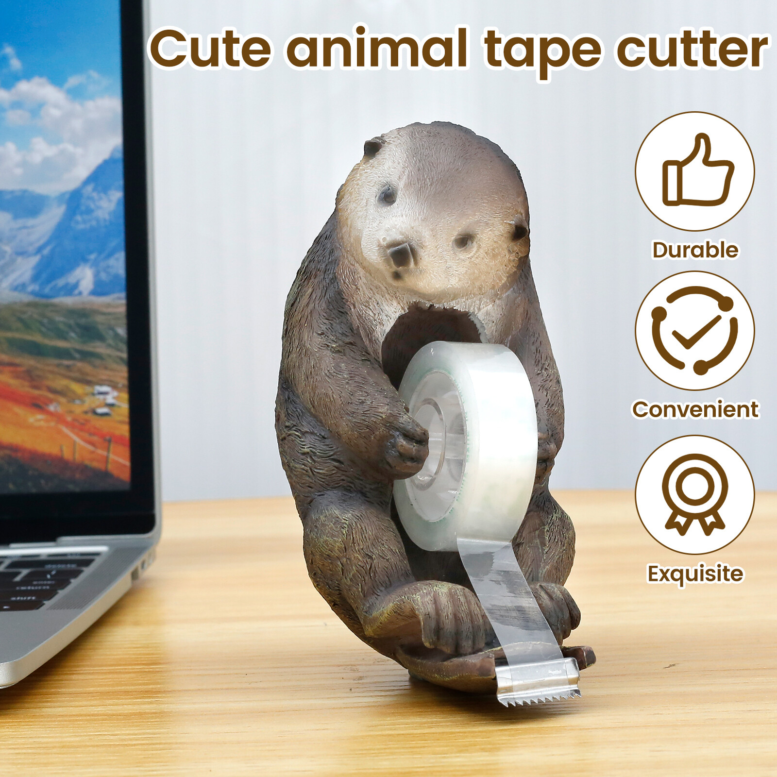 Otter Tape Dispenser Cute Otter Tape Holder Resin Desk Tape Cutter Otter Tape ☀-image