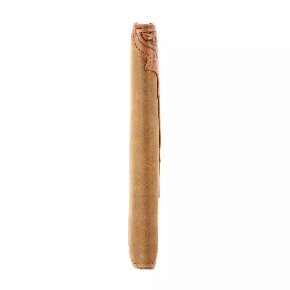 Embossed Floral Men's Bifold Long Wallet Faux Leather Cowboy Wallet Brown - Image 3 of 4