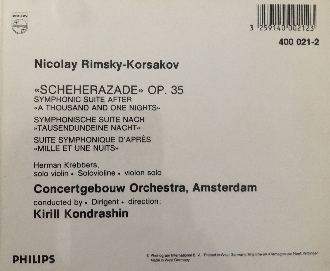 HERMAN KREBBERS VIOLIN SOLO Rimskykorsakov Scheherazade VG eBay