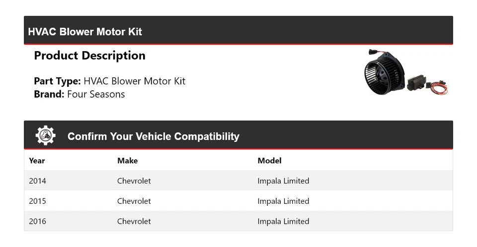 Kit de motor soplador HVAC para Chevrolet Impala Limited 2014-2016 4 estaciones 2015 Foto 2 de 3