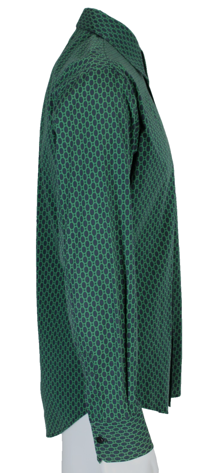 Camicia elegante uomo YVES SAINT LAURENT blu e verde cotone geometrico 39 15 5