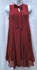 Xhilaration Maroon Short Dress Size Small Sleeveless Lace Inset Tie Neck
