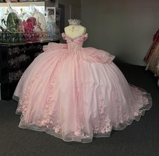 Pink Princess Beaded Off Shoulder Quinceanera Dress Lace Appliques Ball Gowns