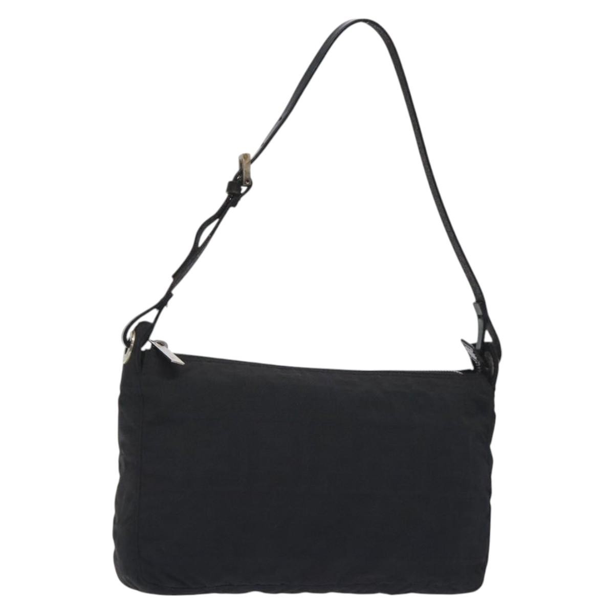 FENDI Black Silver Zucca Nylon Canvas Shoulder Bag Auth yk18458