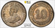 1927 Straits Settlements 10 Cents PCGS AU58 Malaysia Silver Coin KM-29b TONED!