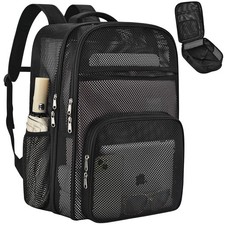 Heavy Duty Mesh Backpacks for School, 39L EX-Large Lightweight Black Mesh Boo...
