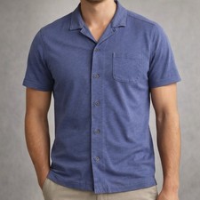 UNTUCKit Men Sapori Camp Collar Short Sleeve Button Up Shirt Blue Size L