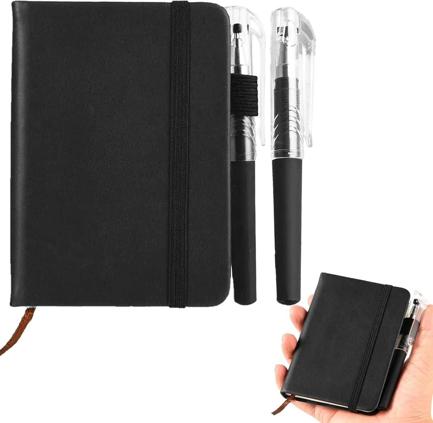 Ninnyi Pocket Notebook with 2PCS Pen| Small Black Notepad A7| Mini Note Book for