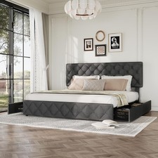 Queen Size Bed Frame with Adjustable Headboard 4 Storage Drawers,Easy Assembly