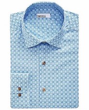 BAR III NEW Men's Blue Spread Collar Slim Fit Dress Shirt Cotton Size S -14/14.5