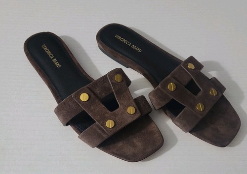 Veronica Beard Suede Leather Via Flat Sandals Slide Size 7.5