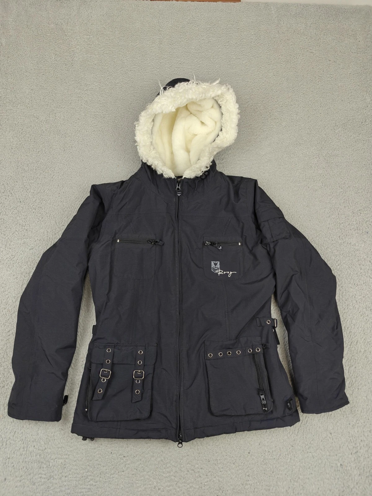 Roxy X-Series Ski Jacket Womens Medium Black Faux Fur Lined Hooded Insulated