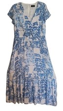 Lane Bryant Vintage Fields Flutter Sleeve Faux Wrap Maxi Dress Women's 14 Blue