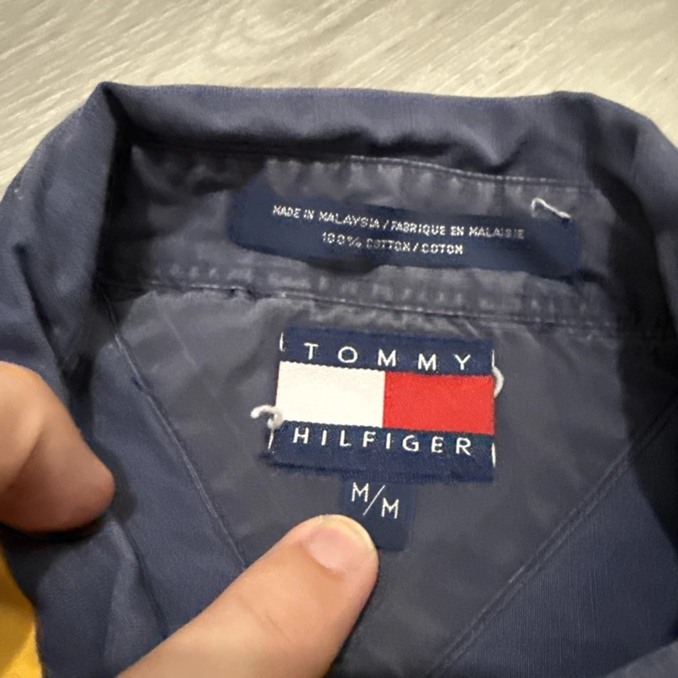复古 Tommy Hilfiger 衬衫男式 M 条纹拼色纽扣长袖 — 第 4/4 张图片