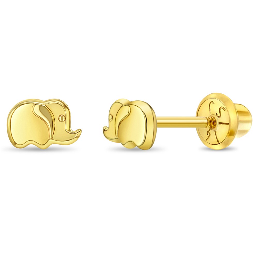 14k Yellow Gold Lucky Elephant Screw Back Earrings For Toddler & Little Girls