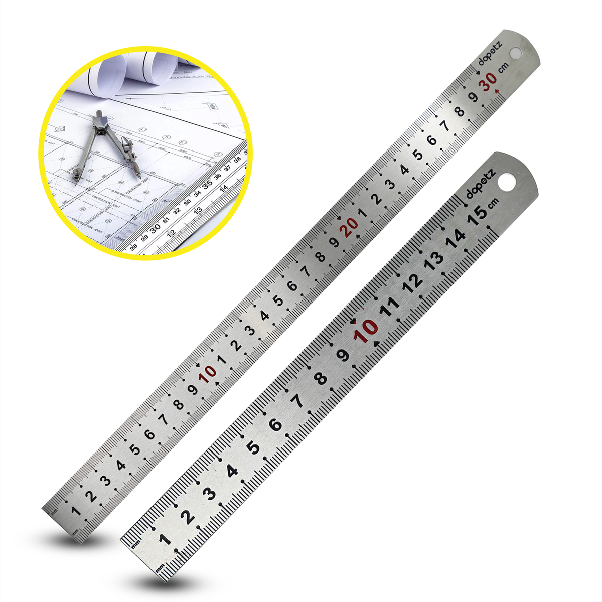 Double Side Metal Ruler Stainless Steel- 30cm-15cm 12