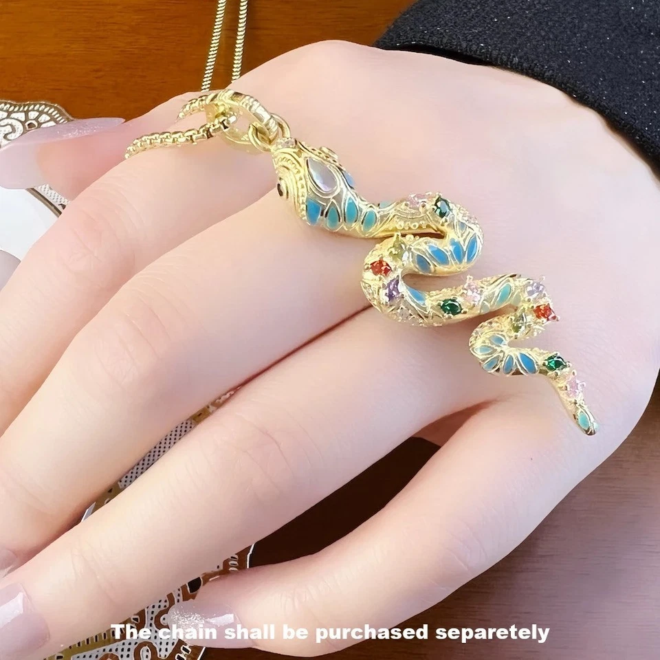 Serpiente Serpiente Multicolor Circonita cúbica Colgante Plata de Ley 925 2,5 Pulgadas de Largo Foto 4 de 4