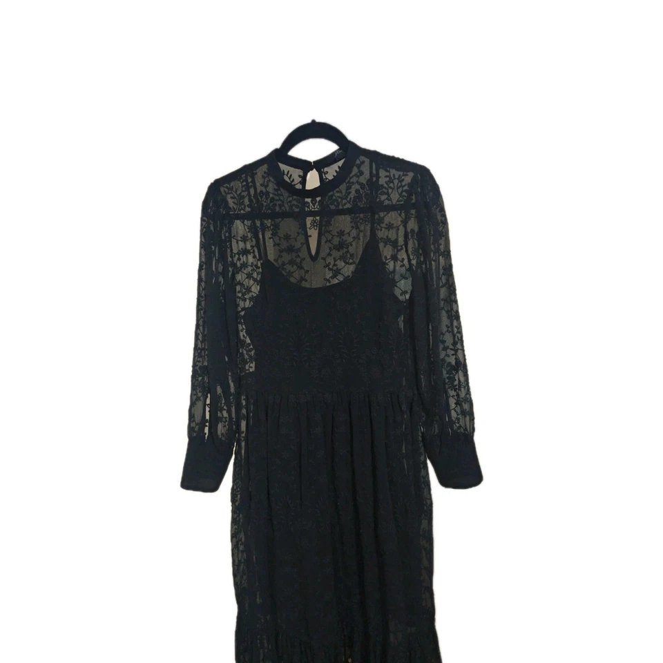 Vestido midi de encaje negro J Crew/sin cordones a juego talla 8 excelente estado Foto 3 de 4