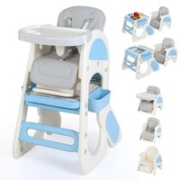 COSTWAY Convertible Baby High Chair Baby Feeding Chair w/Double-layer Tray-Blue