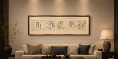 Original Chinese Seal Script Calligraphy Zhen Shui Wu Xiang Wall Art 54x13''