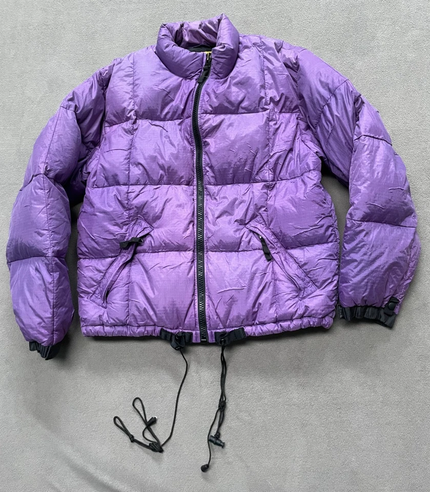 Chaqueta acolchada pluma mujer grande púrpura abrigo americano para exteriores The Limited Foto 3 de 4