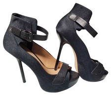 L.A.M.B. Gwen Stefani Chap Platform Stiletto Heels Ankle Strap Size 9.5 M Black