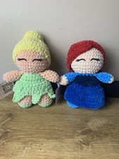 Hand Crochet Princess Doll Plush Stuffed Toy Handmade Lot Of 2