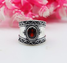 Red Garnet Ring, Designer Ring, 925 Sterling Silver, Wide Band Ring, Gift Item 