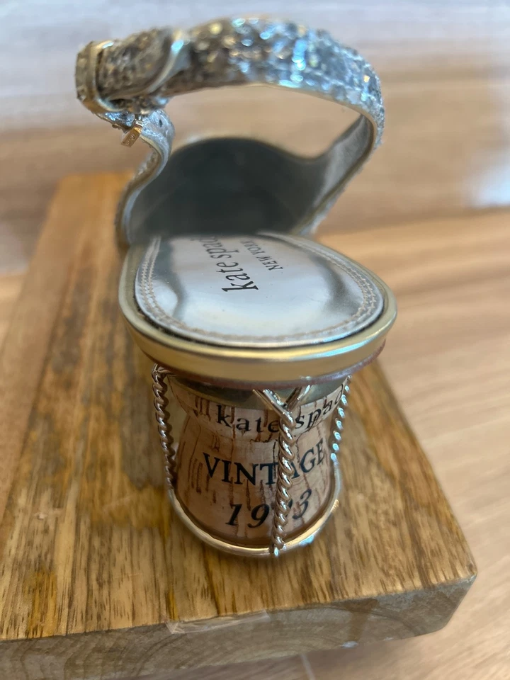 Nuevos zapatos de salón Kate Spade Soiree plateados con brillo y tacón de corcho champán talla 6 Foto 4 de 4