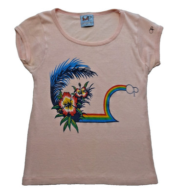 OP Ocean Pacific Women M Sunwear Surf Tee T-Shirt 70s VTG Pink Rainbow Hawaii