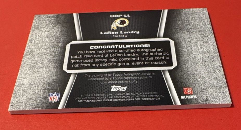 LaRon Landry 36/50 2010 Topps Unrivaled Auto Patch/Jersey Relic UAP-LL Game-Used view 12