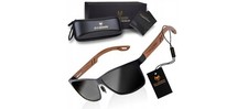 Polarized Wooden Sunglasses UV400 Black Mens EVI Nerdy Walnut Frame