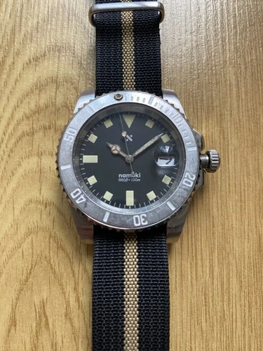 Namoki Mod Seiko Style NH35 Auto Divers Watch Vintage bezel ghost date w Nato