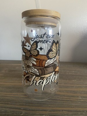JUST ONE MORE CHAPTER 16 oz GLASS TUMBLER WITH BAMBOO LID & CURVED GLASS STRAW