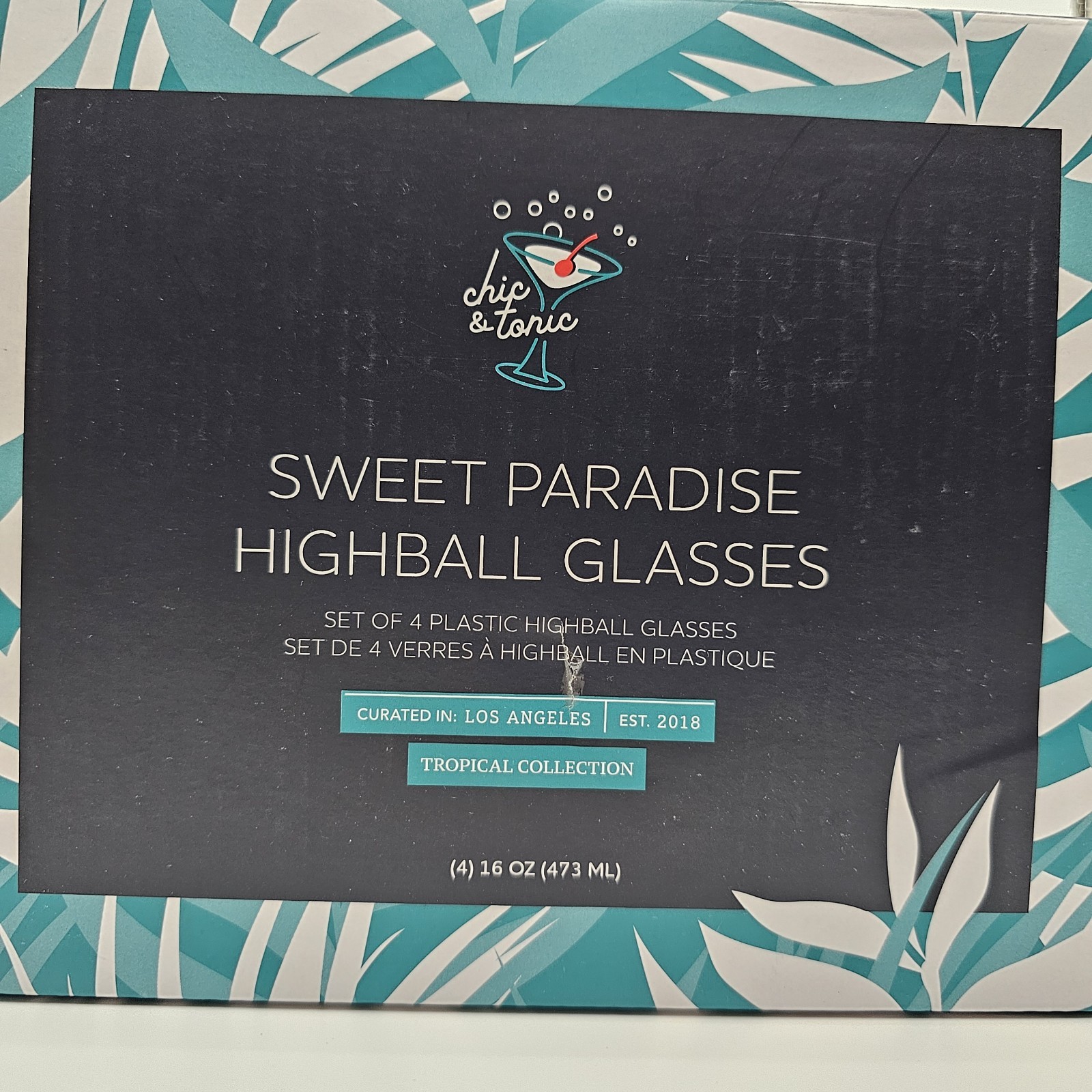 Chic & Tonic Sweet Paradise Highball Acrylic/Plastic Glasses Set Of 4 Gold Palms