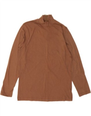 STEFANEL Womens Zip Neck Top Long Sleeve UK 14 Medium Brown Cotton DM64