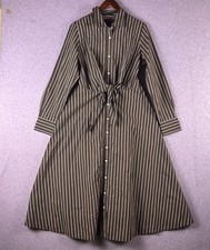 Banana Republic Shirt Dress Women M Tall Olive Striped Pockets Tie Waist Modest