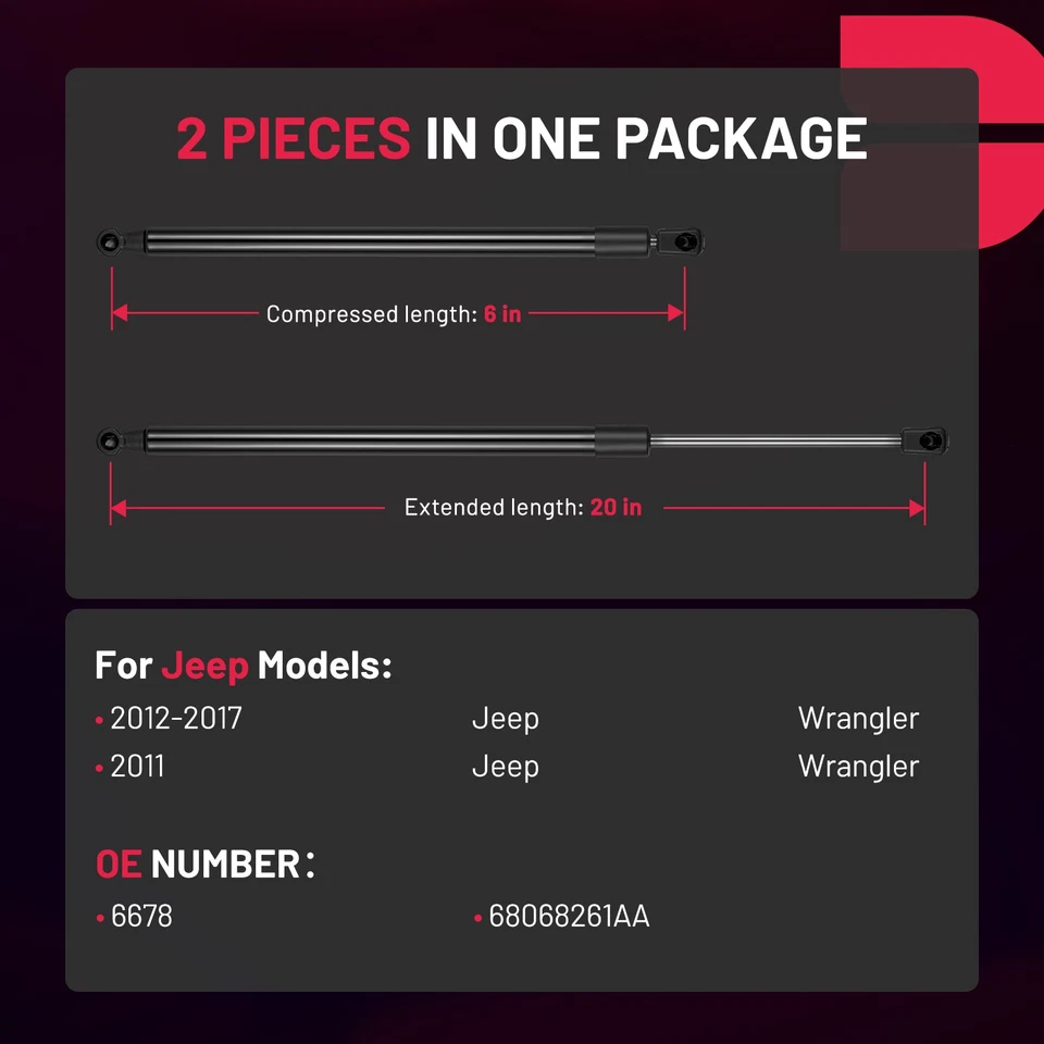 Подъемные опоры амортизаторы стойки стекла заднего стекла для Jeep Wrangler Qty 2 2011-2017 годов выпуска - Изображение 2 из 4