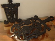 Wilton Cast Iron Decorative Footed Trivets Use or Decor Marked 8.5 5.5 TWO Vtg