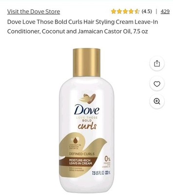 2 Pack Dove Love Your Hair Defined Curls Leave-In Cream, Curly Hair 7.5 fl oz