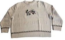 VTG! Cabela's Cable Knit Sweater Embroidered Birds Grandma Core XL 90s Classic