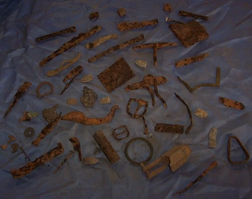 LOT OF DUG CIVIL WAR RELICS FROM Va Artillery Fragment Sword Guard pc Knife  B51