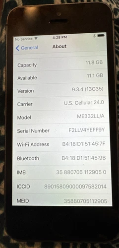 Apple iPhone 5s 16GB Black (US Cellular) A1453 Fast Ship Good Used IOS 9.3.4