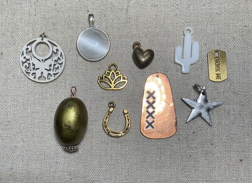 Anhänger Charms Schmuckherstellung Vintage Modern Set 10 Boho Kaktus Lotus Drink Me