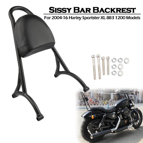 Burly Black Short Sissy Bar Backrest with Pad For Harley Sportster 1200