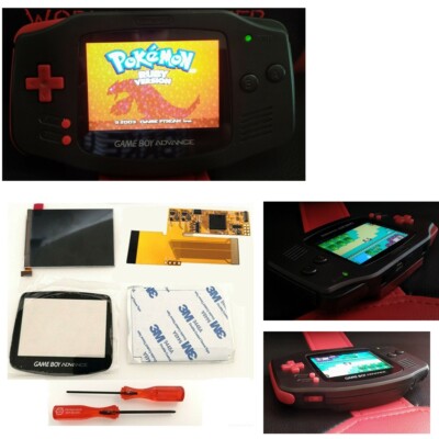 Black shell+Red Black button IPS V2 Screen backlit mod For Game Boy Advance GBA