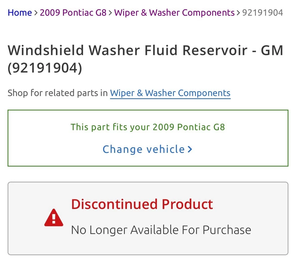 2008-09 Pontiac G8 Chevy Caprice PPV SS GM Windshield Washer Fluid Reservoir NOS Foto 3 de 4